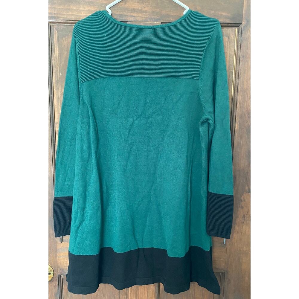 Alfani Womens Large Long Sweater Scoop Neck Green Black - Picture 8 of 9